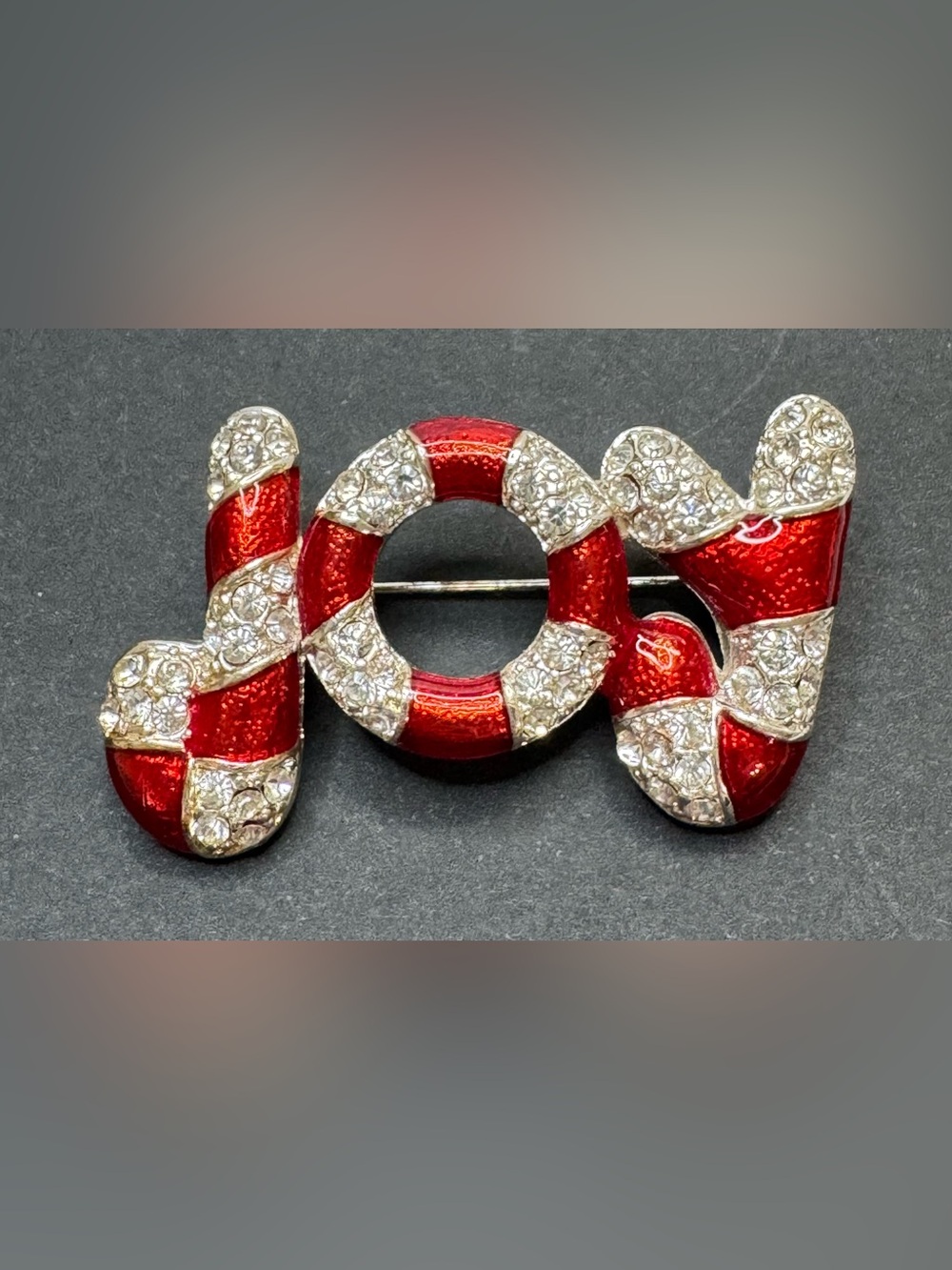 Monet Christmas 'JOY' Enamel Rhinestone Brooch